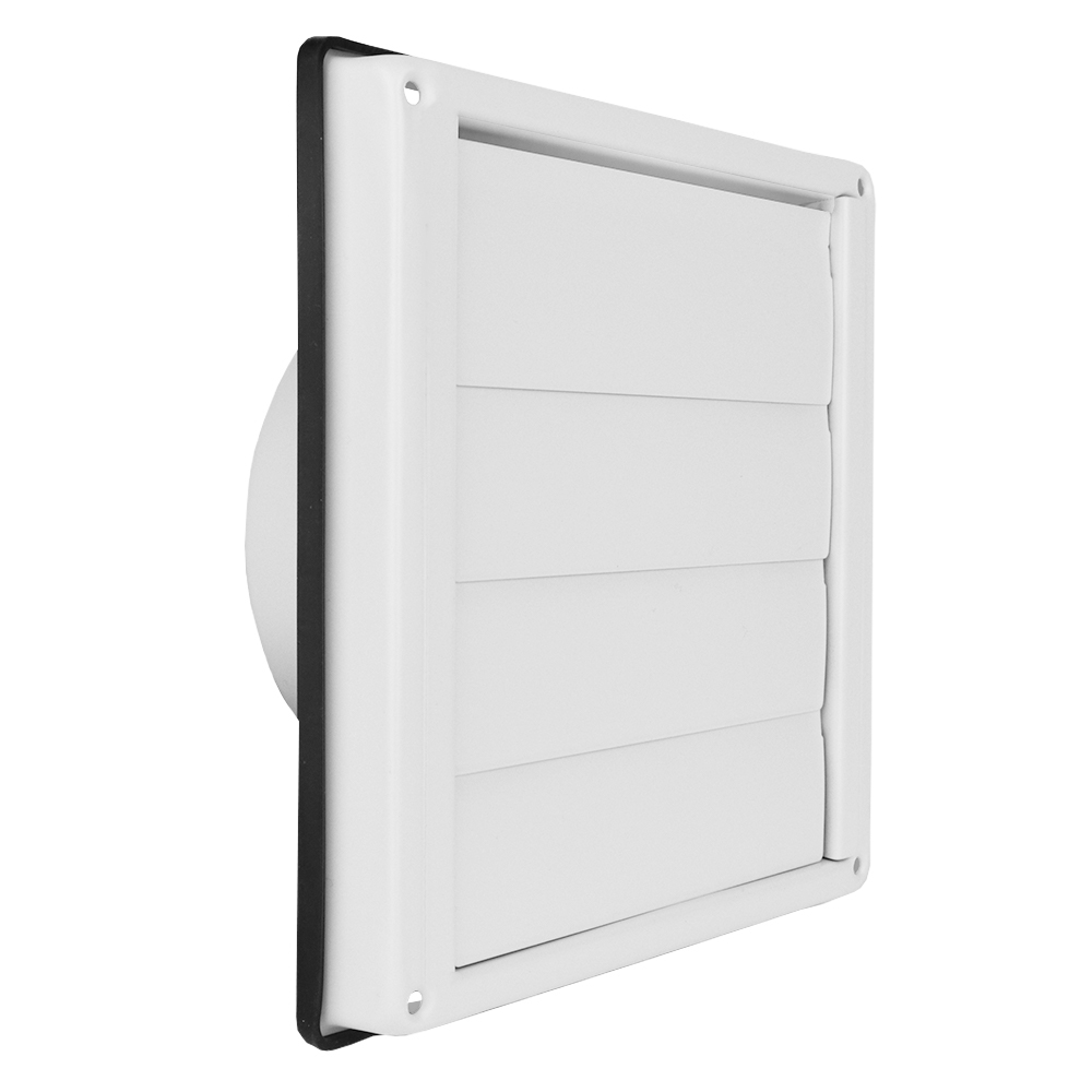 Biela vetracia mriežka Dalap GM 100 RFNW na fasádu, samotiažna žalúzia, 150x150 mm / Ø 100 mm