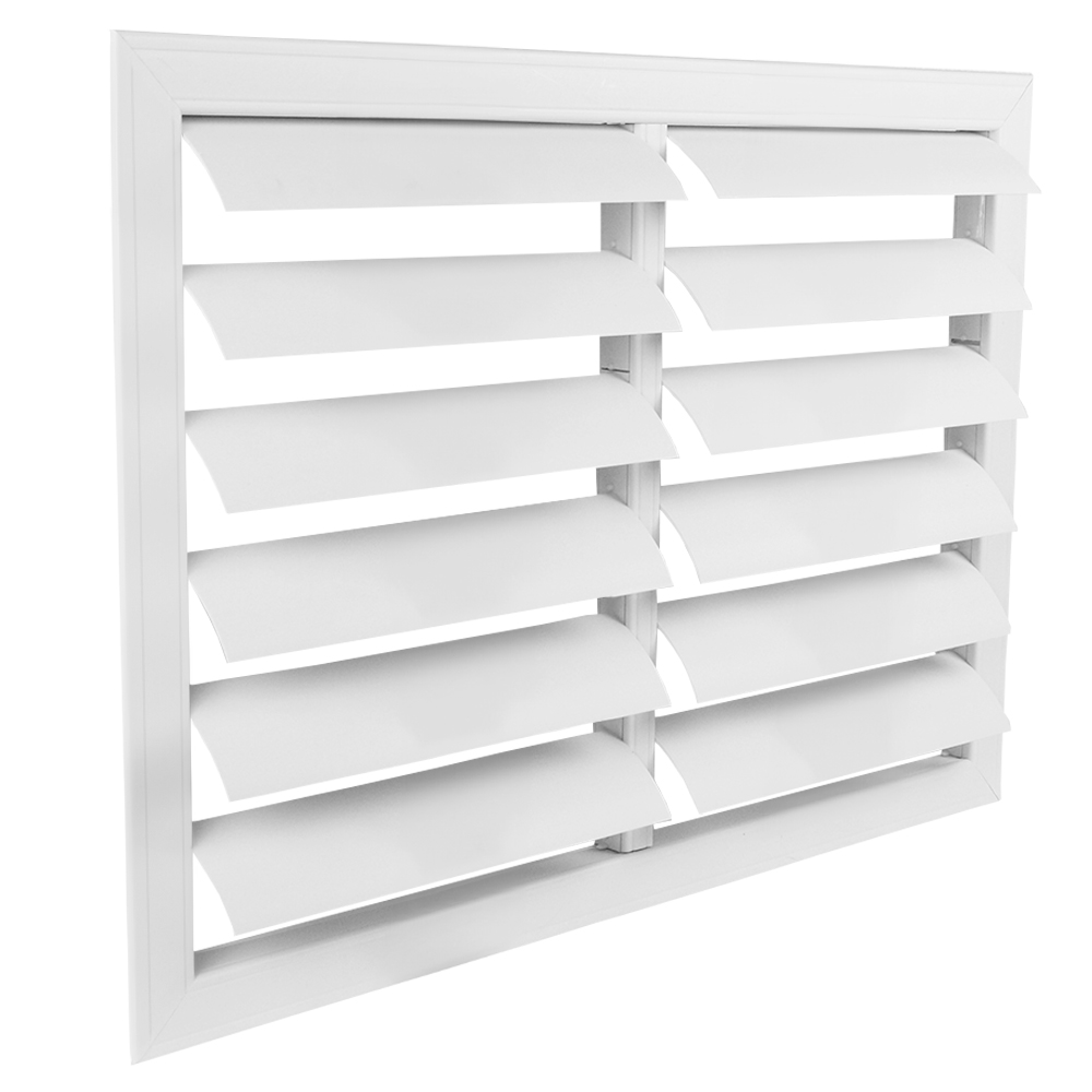 Plastová vetracia mriežka bez príruby so samotiažnou žalúziou 514x424 mm, biela