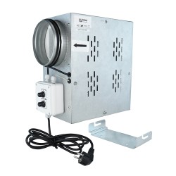 Tichý ventilátor do potrubia s termostatom, regulátorom otáčok a izoláciou hluku radiálny Ø 100 mm