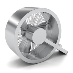 Moderný podlahový ventilátor strieborný v tvare Q